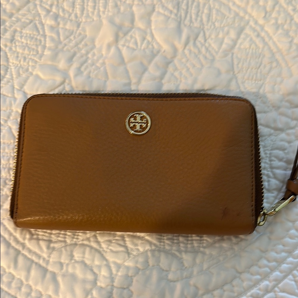 Tory Burch Tan Leather Zip Wallet